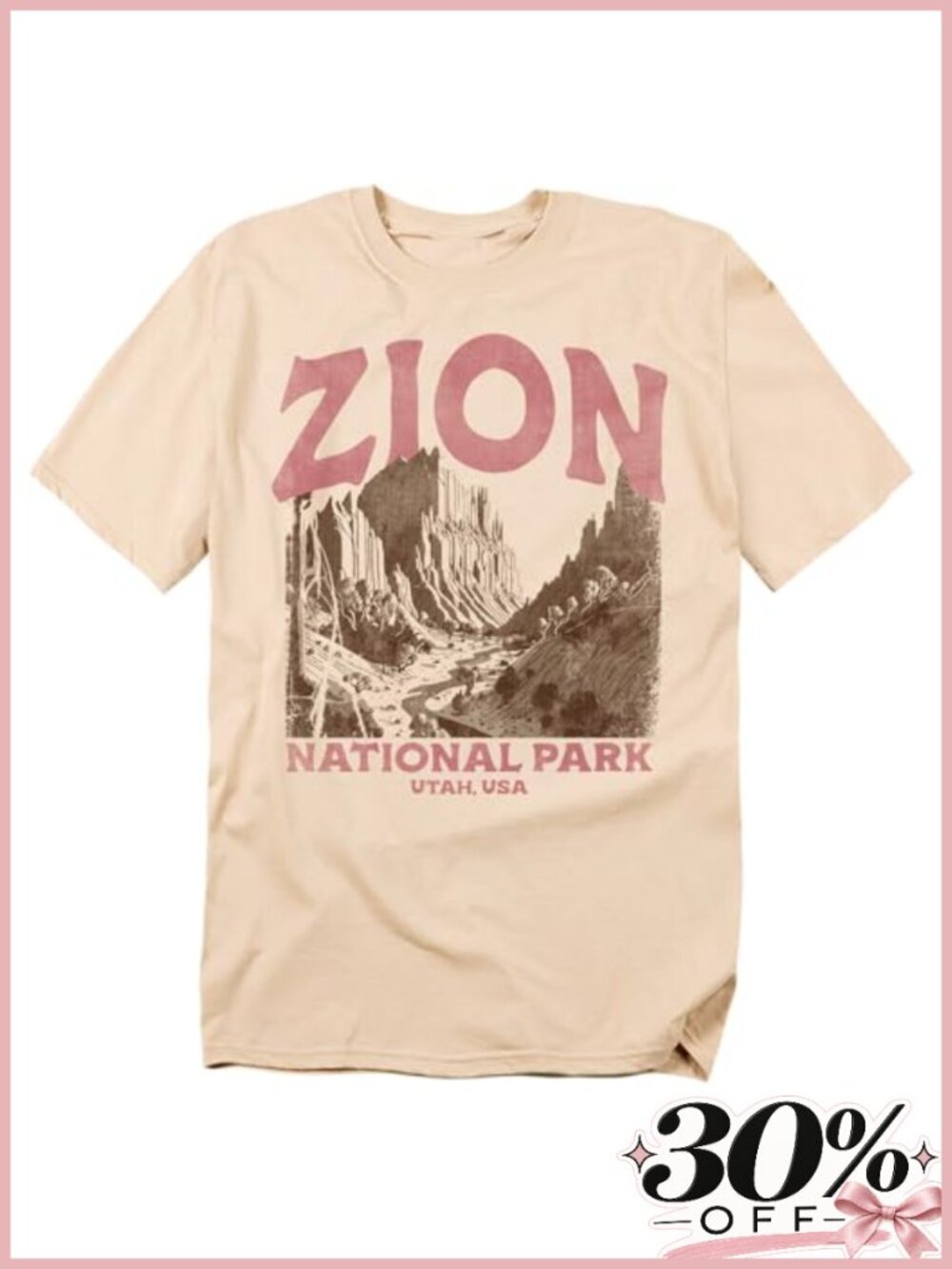 Zion National Park Vintage Graphic T-Shirt Cotton Unisex Adult - Large